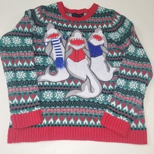 Ugly Christmas Sweater- 3 sharks Christmas Caroling